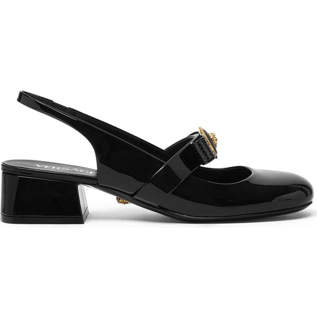 Versace Black Gianni Ribbon Patent Slingback 35 mm Heels - 1B00V-Black-Versace - IT 40.5