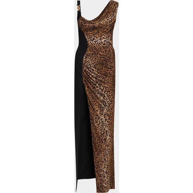 Leopard-Print Draped Liquid Jersey Slit Gown - NATURALBLACK - 38 IT (2 US)