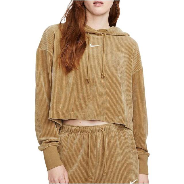 (WMNS) Nike Sportswear Velour Cropped Pullover Hoodie 'Tan' DQ5928-258 - Brown/Tan - XL