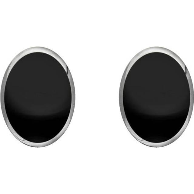 Sterling Silver Whitby Jet 7mm x 5mm Classic Small Oval Stud Earrings
