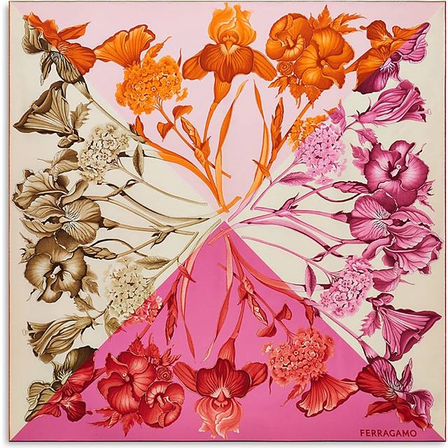 Ferragamo Women Hydrangea print silk scarf Pink
