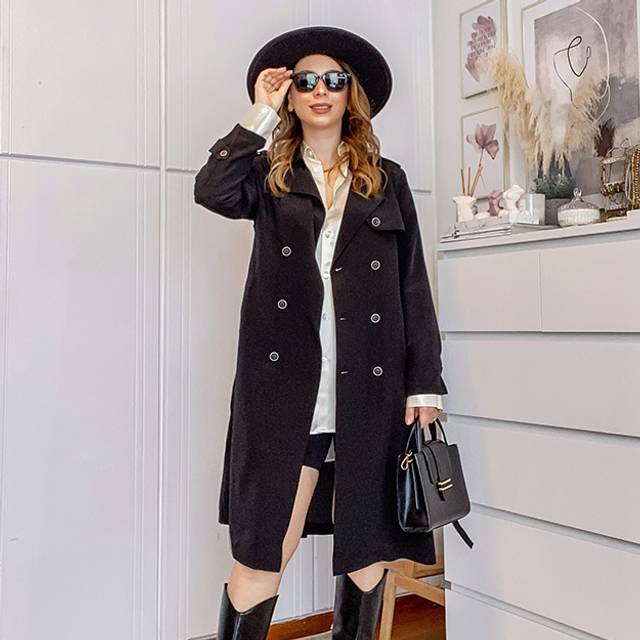 LILYSILK Duster Coat Womens Black UK Silk Gorgeous Double-Breasted Trench Coat L