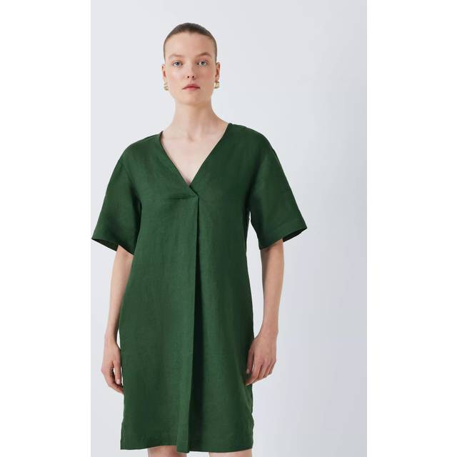John Lewis Linen V-Neck Tunic Dress, Green