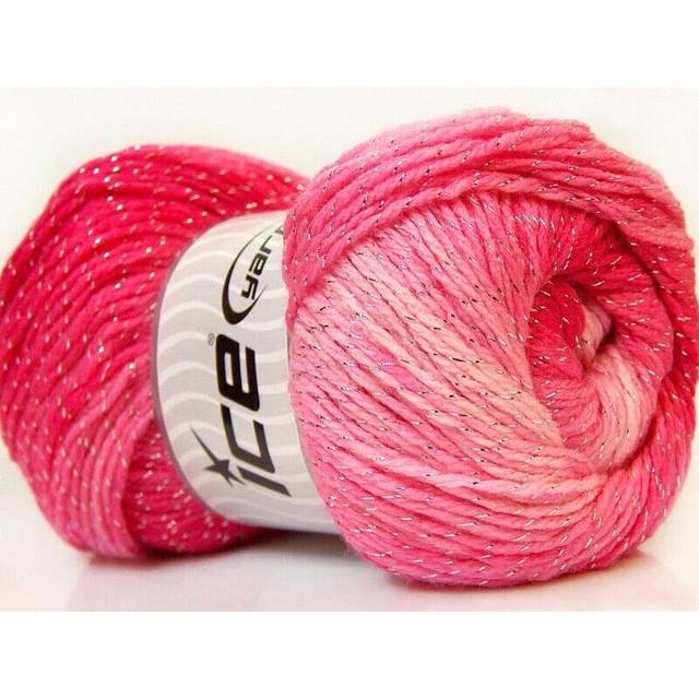 (1) 100 Gram Magic Glitz Pink Shades & Silver Metallic Self-Striping DK Yarn