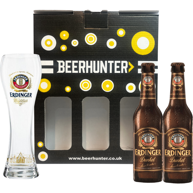 ERDINGER Dunkel German Beer Gift Set with Official ERDINGER Glass (2 Pack)
