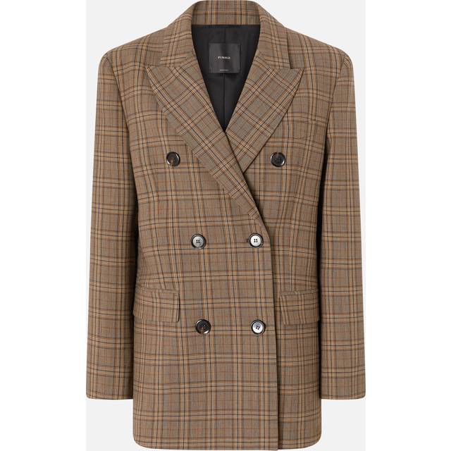 Pinko, Blazer croisé à carreaux, Marron camel, 40