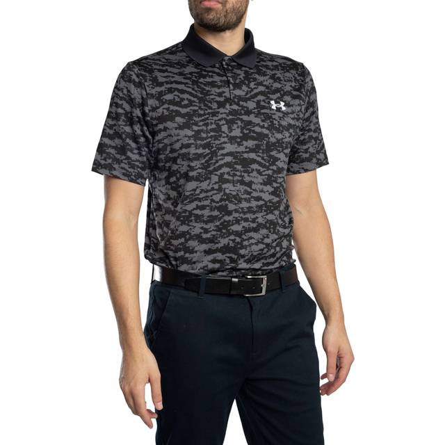 UNDER ARMOUR Mens Golf Matchplay Printed Polo Top - Black, Black / Castlerock / Halo Gray, Size M, Men