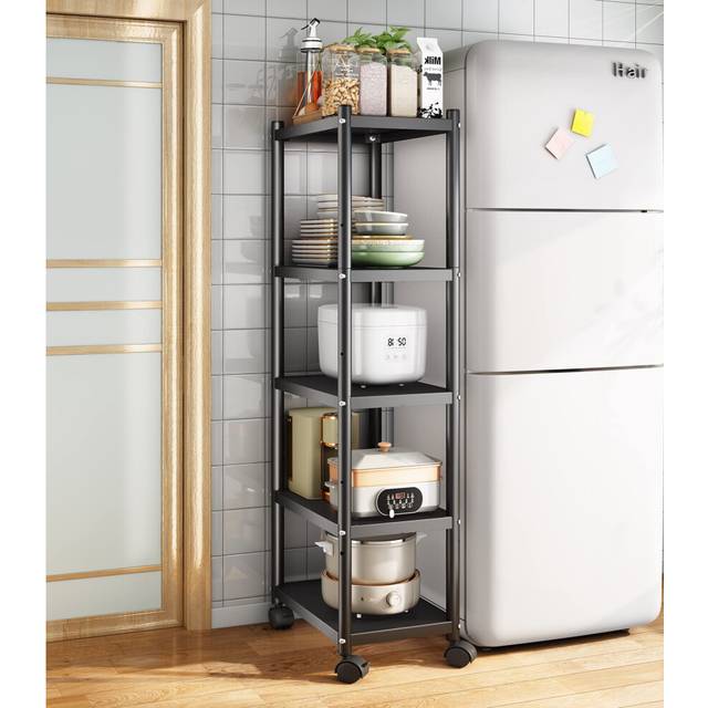 SAYZH Shelving Unit, 5 Tier Standing Heavy Duty Metal Shelving Unit Rack, Multifunctional Narrow Storage Trolley with Wheels and Anti-slip Feet for