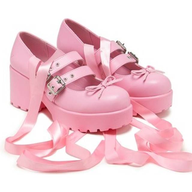 KOI - Rockabilly H&#xF6;g klack - Miyako Lace Up Ballet Shoes - EU36 EU41 - f&#xF6;r Dam - rosa