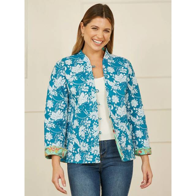Yumi Floral Quilted Reversible Jacket, Teal/Multi