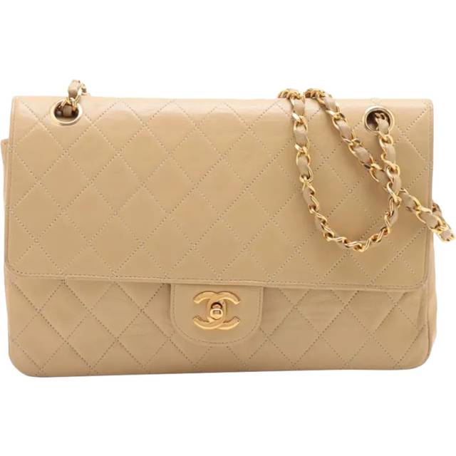 Pre-loved CHANEL Vintage 1986 Medium Lambskin Classic Double Flap Shoulder Bag, Beige