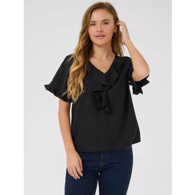 KAFFE Mariana Ruffle Short Sleeve Blouse, Black
