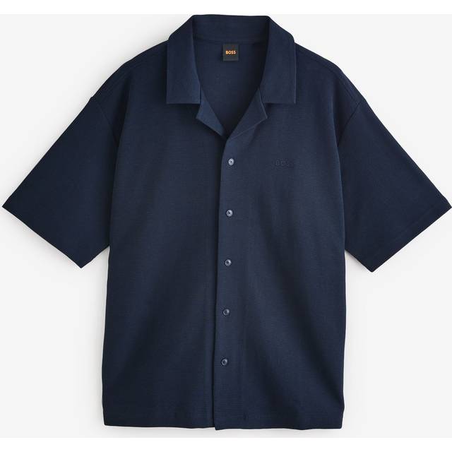 Boss Embroidered Waffle Bowling Shirt - Blue