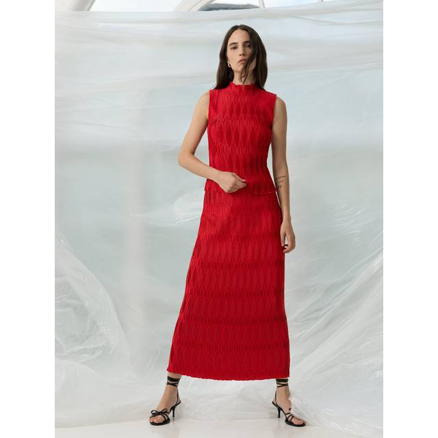French Connection Moira Pleated Skirt, Scarlet Red