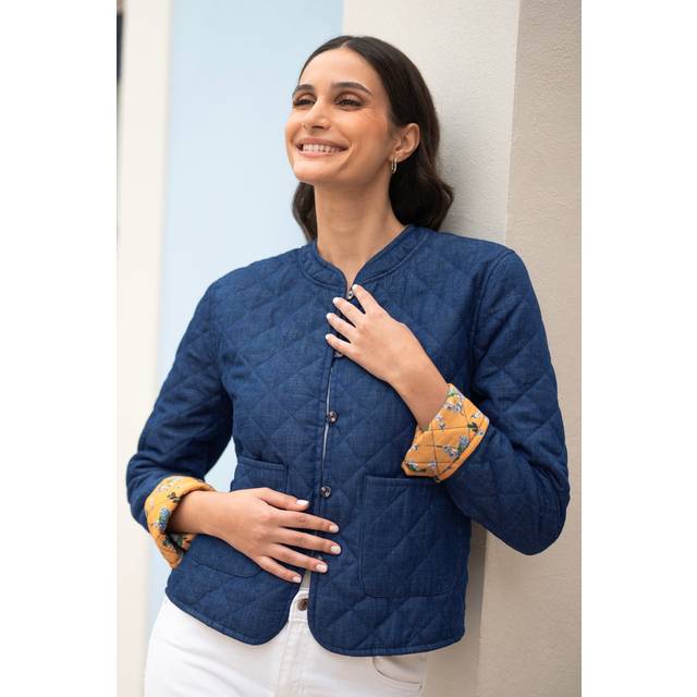 Yumi Reversible Denim Quilted Chambray Jacket, Blue/Multi
