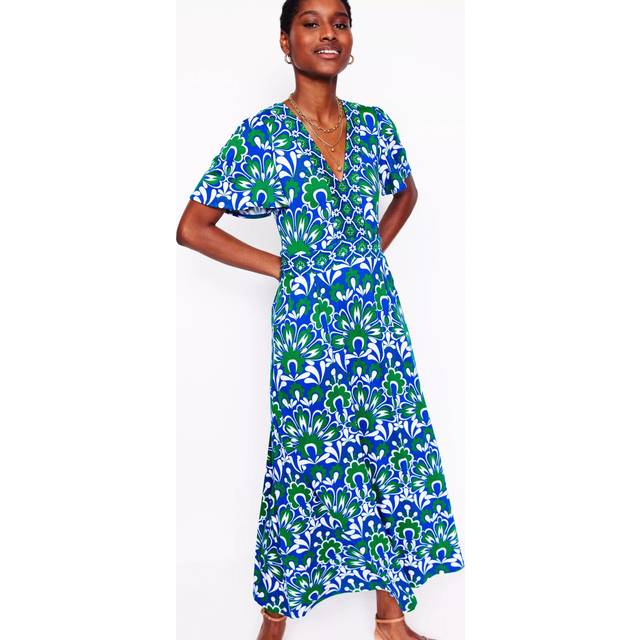 Boden Ellie Floral Flutter Maxi Tea Dress, Blue/Multi