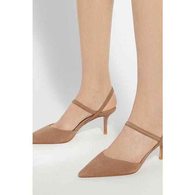 Dune Classical Suede Pointed Slingback Courts, Caramel