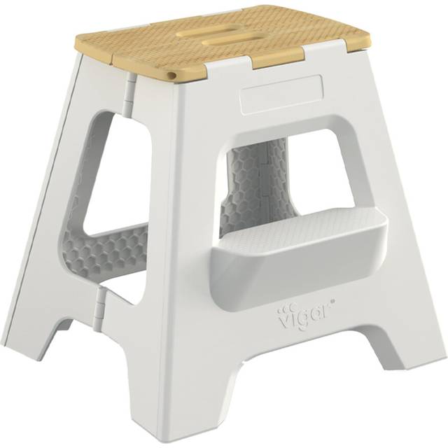 Vigar Compact Step Stool Foldable  16-inch Two-Step Stools for Adults up to 330 Pound  Lightweight Stool  Non-Slip Folding Step Stool  Grey  Bamboo on