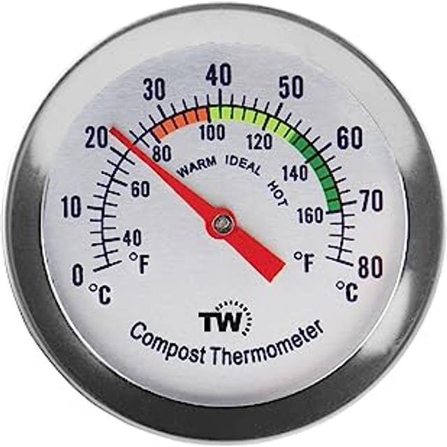 Compost Thermometer - Stainless Steel Dial Thermometer for Home and Backyard Composting - 50 mm Diameter C&F Dial, 295 mm Temperature Probe