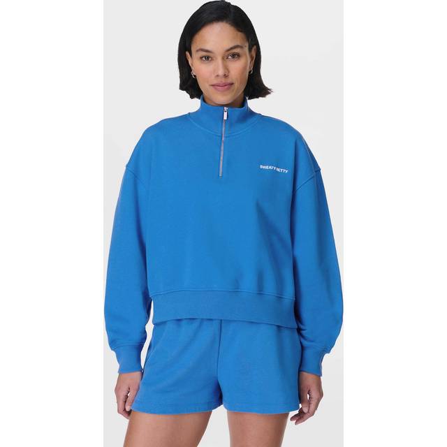 Sweaty Betty Revive Crop 1/2 Zip Jumper, Tidal Blue