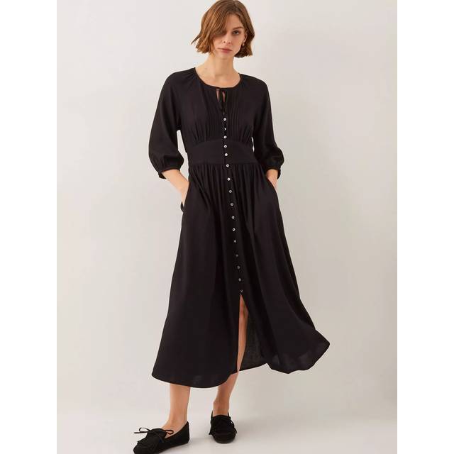 Monsoon Polly Pintuck Pleat Midi Dress, Black