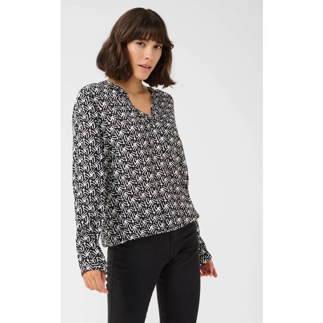 KAFFE Ditte Retro Print V-Neck Blouse, Black