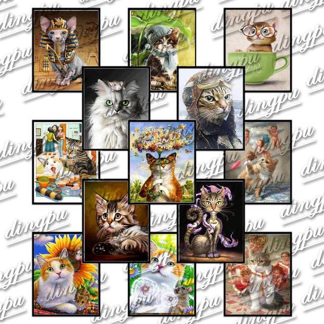 Cross Stitch Full Display Cat Diamond Embroidery Eye Diamond Painting Full Round Rhinestones 20x30cm
