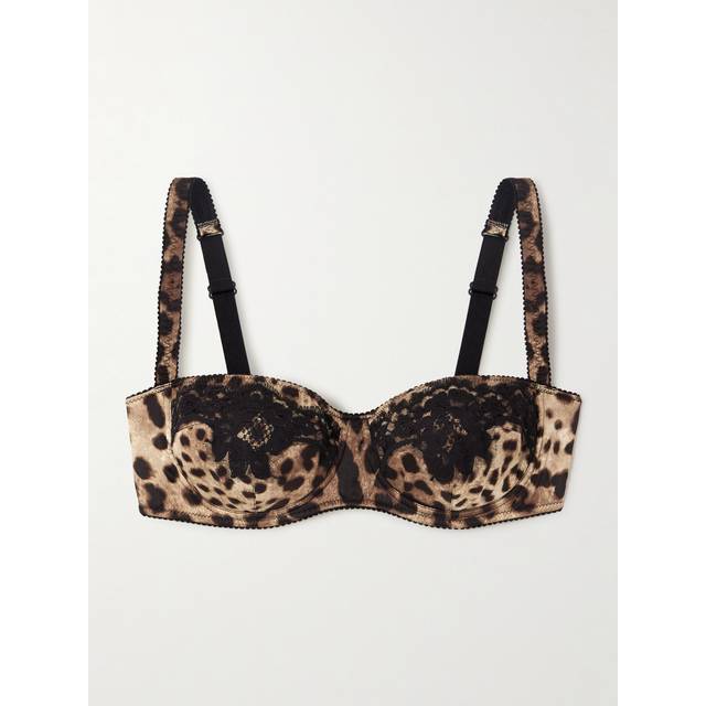 Dolce & Gabbana - Lace-trimmed Leopard-print Silk-blend Satin Balconette Bra - Leopard print - Animal print - 1B