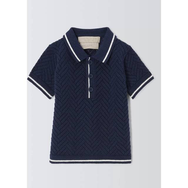 John Lewis Heirloom Collection Baby Cashmere Blend Knitted Polo Shirt, Blue