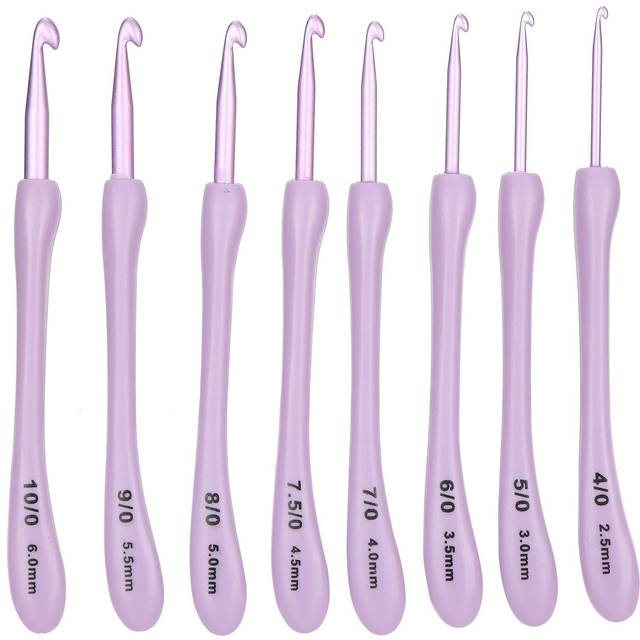 8Pcs Crochet Hook Set Alumina Needle Plastic Handle Knitting Tools Household Supplies Purple
