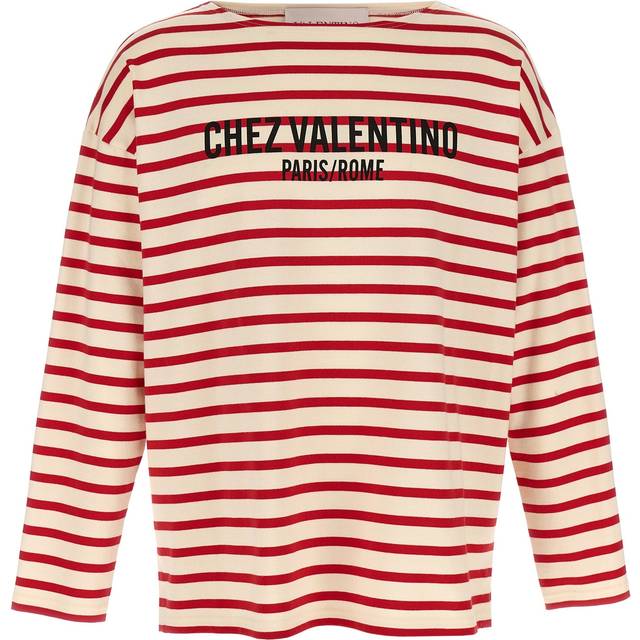 Valentino Garavani Women&#39;s Embroidered Cotton T-Shirt in Stripped | Size Large | 6V3MG16RAPV Color RHK (L)
