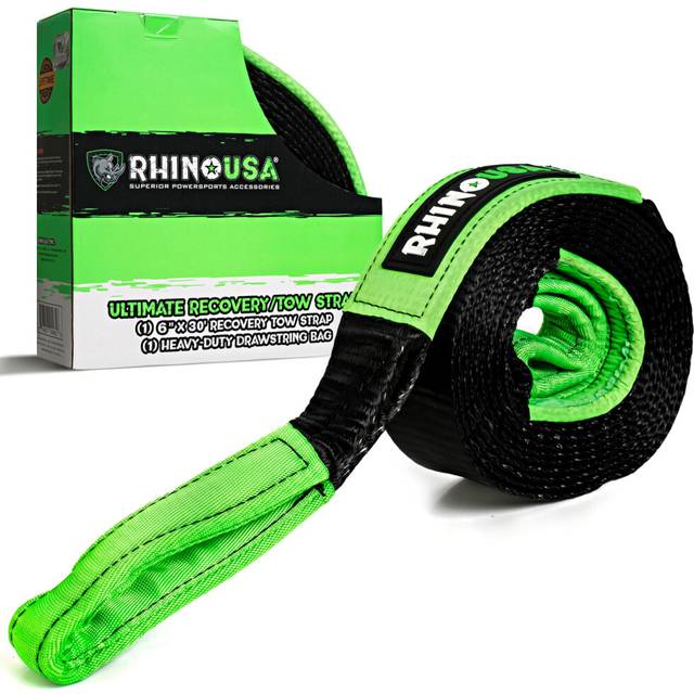 Rhino USA Recovery Tow Strap 6 x 30' - 48 000lb Break Strength - Emergency Recovery Strap Tow Rope for Big Trucks  SUV  Backhoe  Excavators & More - H