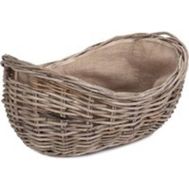 Boat Shaped Rattan Log Basket with Hessian Lining - Small