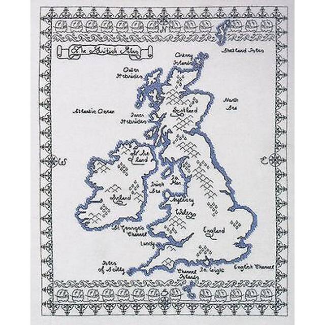 British isles map blackwork cross stitch kit - dmc code k3772 (35.5 x 43.5cm)