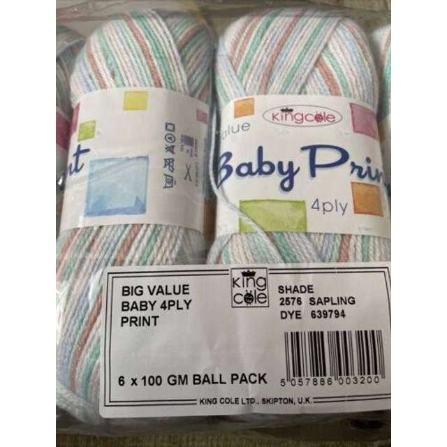 King cole big value baby prints 4ply knitting wool yarn 100g 2576 sapling