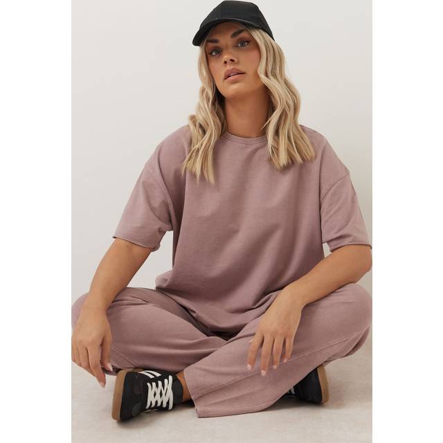 Yours Curve Pink Acid Wash Oversized Sweat Tshirt, Women's Curve & Plus Size, Yours - 34-36