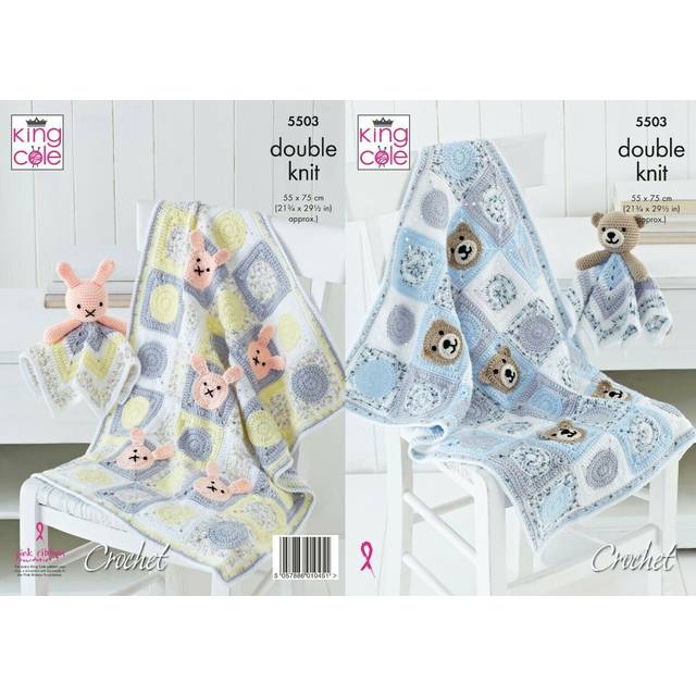 King Cole 5503 DK Crochet Pattern Bear or Bunny Blanket & Toy