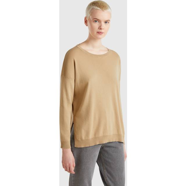 Benetton, Oversized Fit Cotton Sweater, size M, Beige, Women