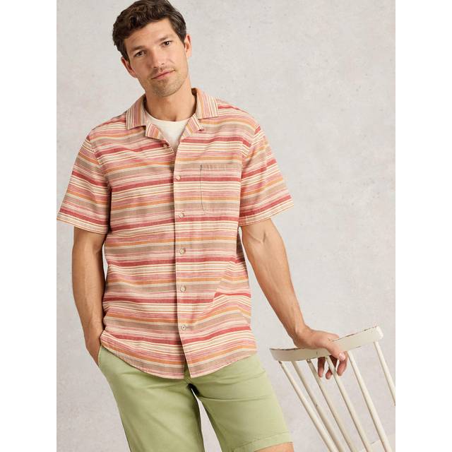 White Stuff Organic Cotton Regular Fit Horizontal Stripe Shirt, Red/Multi