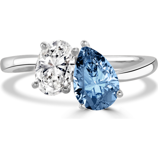 Platinum 1.8ct White & Blue Laboratory Grown Diamond 'Toi et Moi' 1.8ct Ring - O