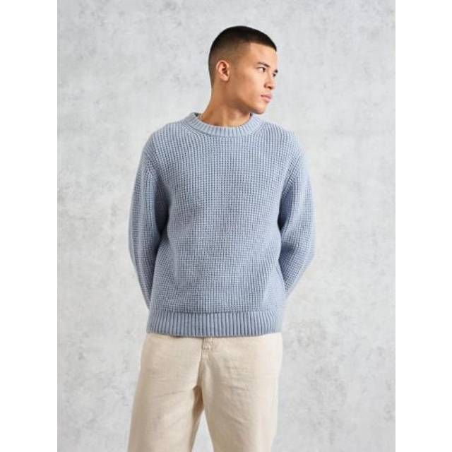 Wax London Mens Pale Blue Wilde Crew Neck Waffle Sweater - Small