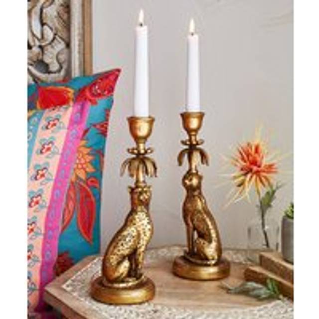 Pair Of Savannah Leopard Candle Holders - Gold - by Joe Browns - One Size