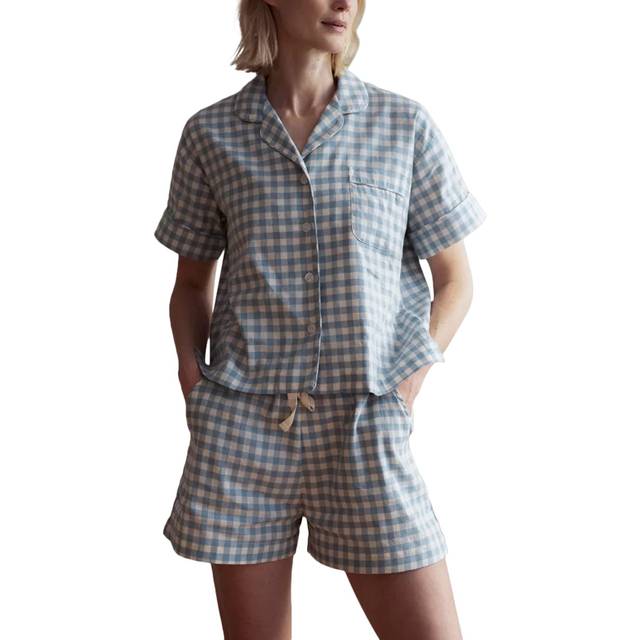 Piglet in Bed Gingham Linen Blend Short Pyjama Set