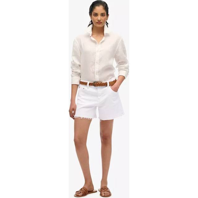 Superdry Mid Rise Denim Cut Off Shorts, Optic