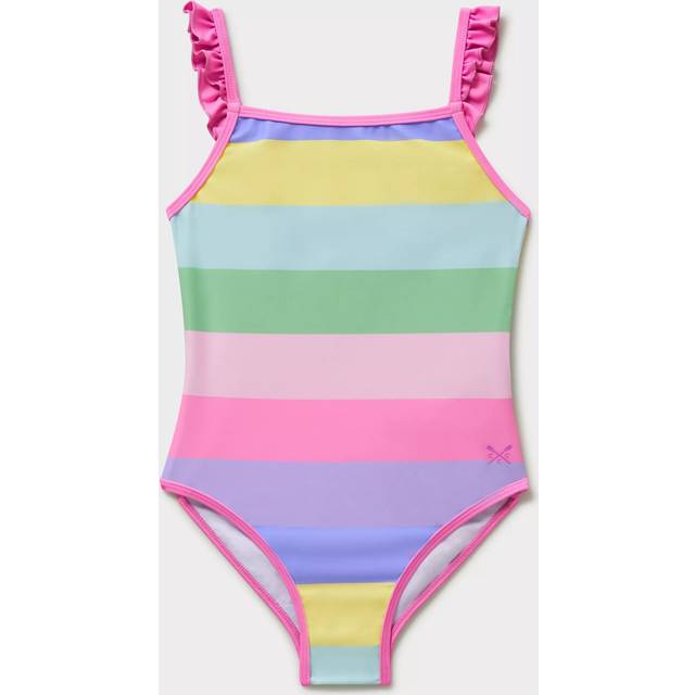 Crew Clothing Kids' Stripe Frill Strap Swimsuit, Multi