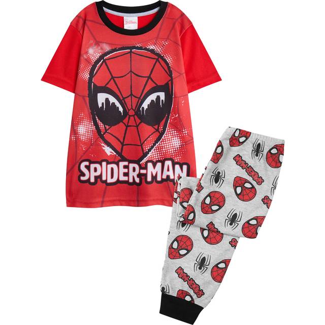 (3-4 Years, Red/Grey) Spider-Man Boys Face Short-Sleeved Long Pyjama Set