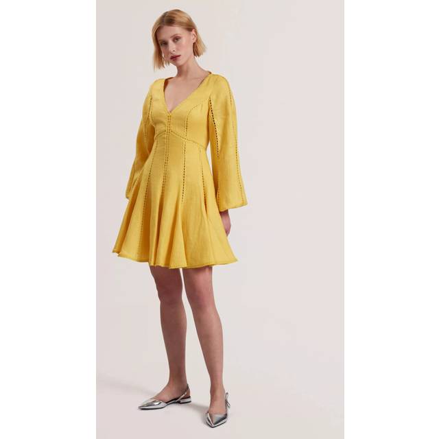 Ted Baker Trim Detail Pure Linen Mini Dress, Yellow