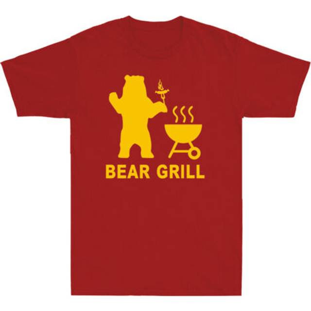 Bear grill funny bear camping barbecue gift men's cotton short sleeve t-shirt