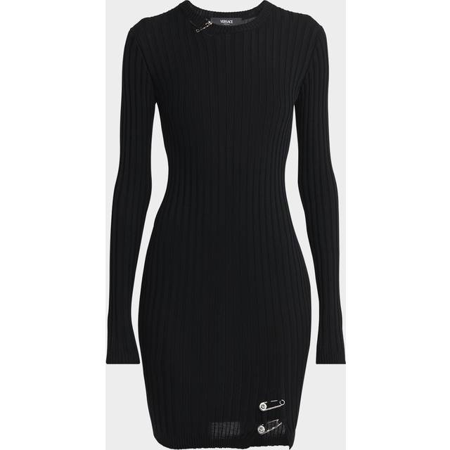 Safety-Pin Slit Vanise Knit Mini Dress - BLACK - 44 IT (8 US)