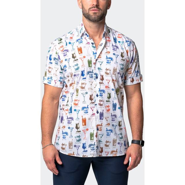 Maceoo - Men's Luxury Designer Galileo Baham Multi Short Sleeve Dress Shirt (XL)